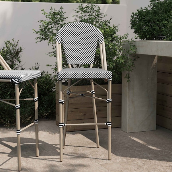 Flash Furniture Marseille Stackable IndoorOutdoor French Bistro 30 High Barstool, BlackWhite and Light Bamboo SDA-AD642107-BS-BLKWH-LTNAT-GG - main